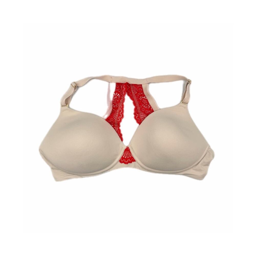 Soma 36D Geo Embraceable Porcelain & Red Lace Racerback Wireless Comfortable Bra - Picture 1 of 7
